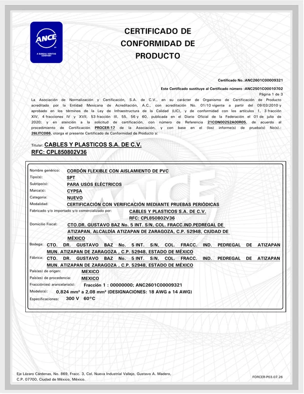 Primera página de Cordones flexibles SPT